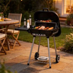 Charcoal barbecue grill, backyard picnic cookware, black (Color: Black)